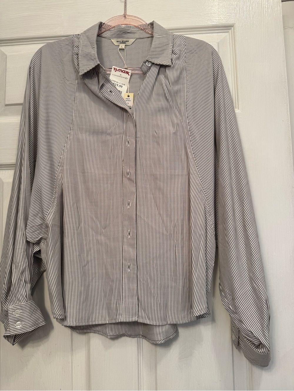 Max Studio Brown and White Striped Shirt